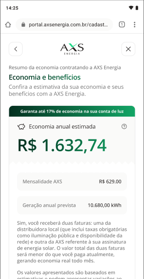 Onboarding savings and benefits screen